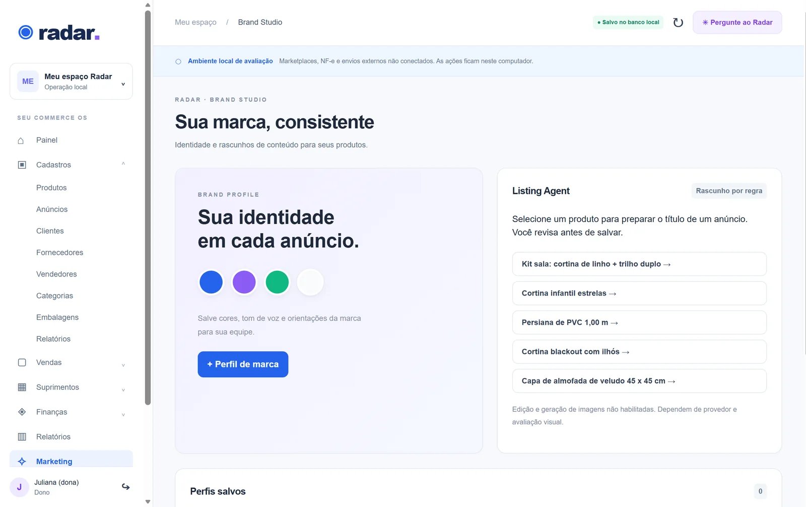 Radar, test environment: Brand Studio