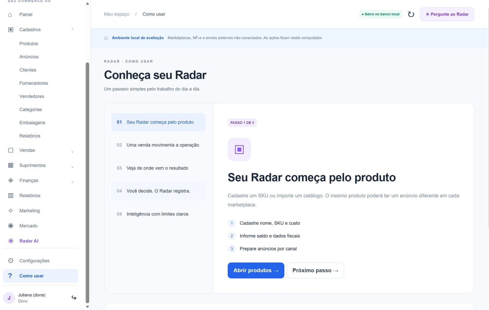 Radar, test environment: How to use it