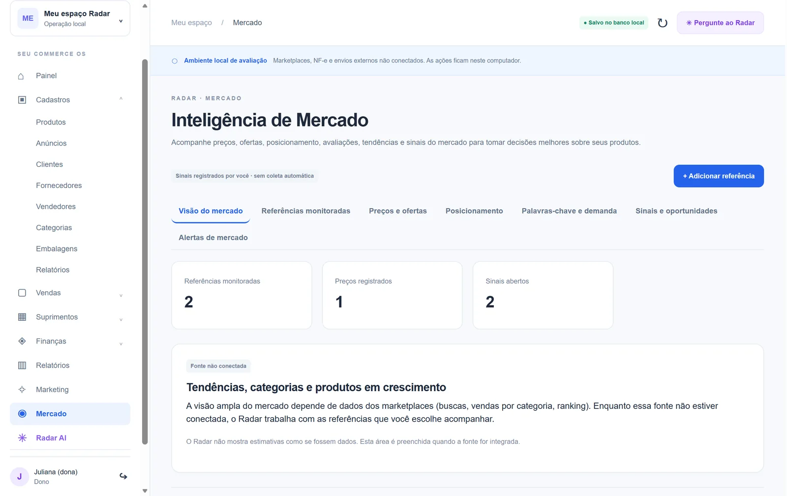 Radar, test environment: Market intelligence